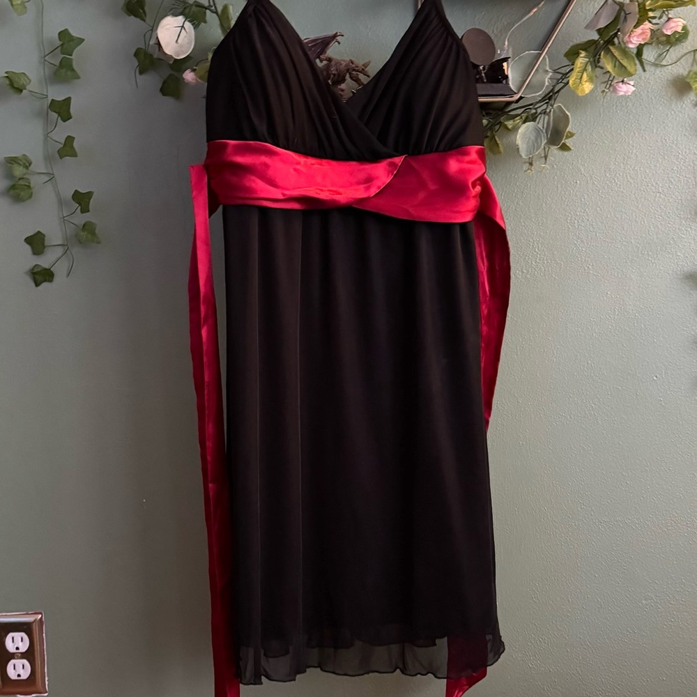 Iz Byer Black and Red Sash Midi Party Dress for any occasion
